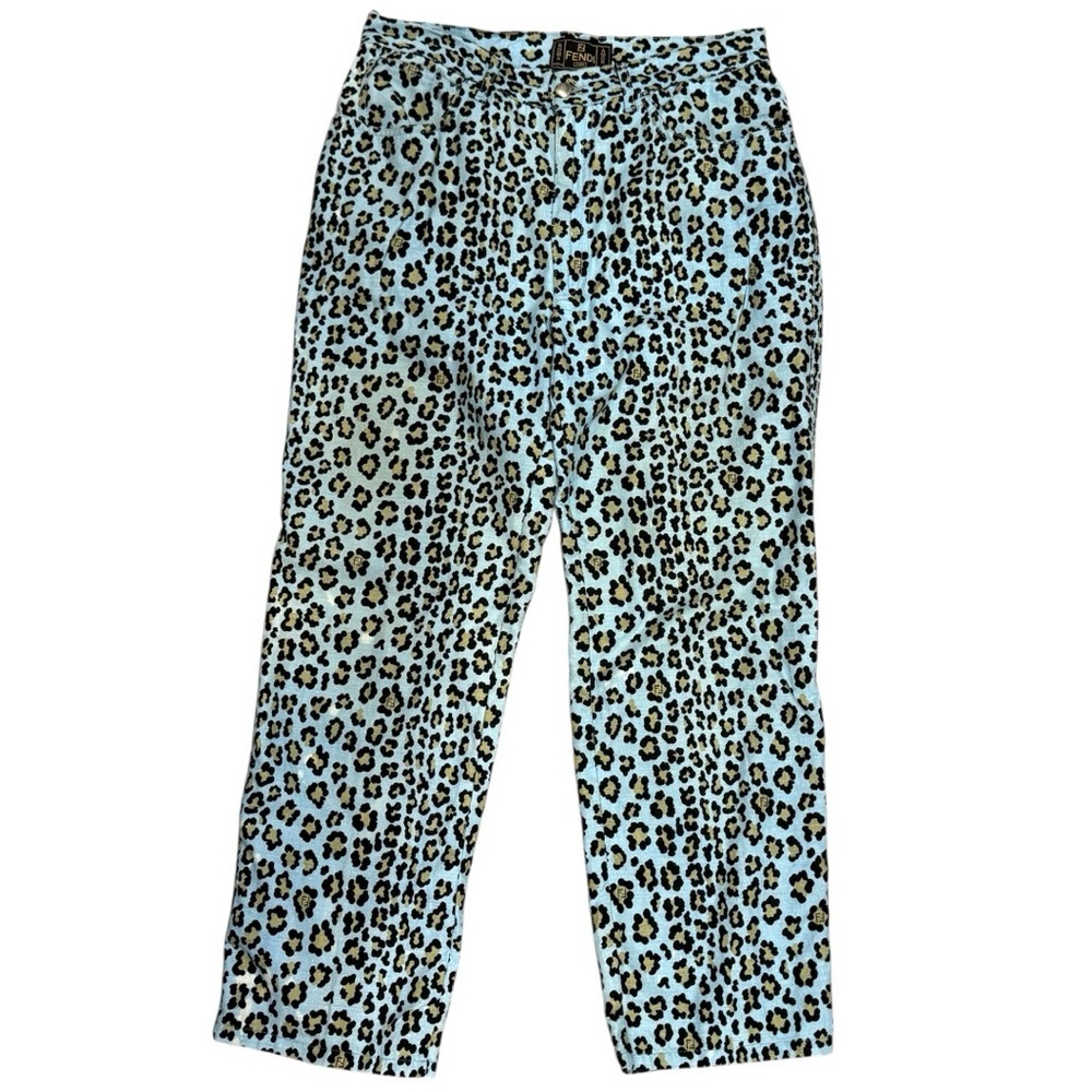 Fendi Vintage Leopard Print Pants Blue/Black/Gold Women’s